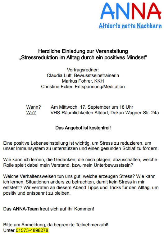 Vortrag ANNA Stressreduktion