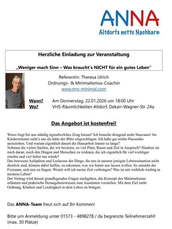 Minimalismus Vortrag ANNA